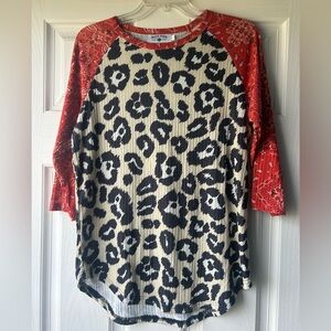 Small crazy train leopard and bandana print raglan